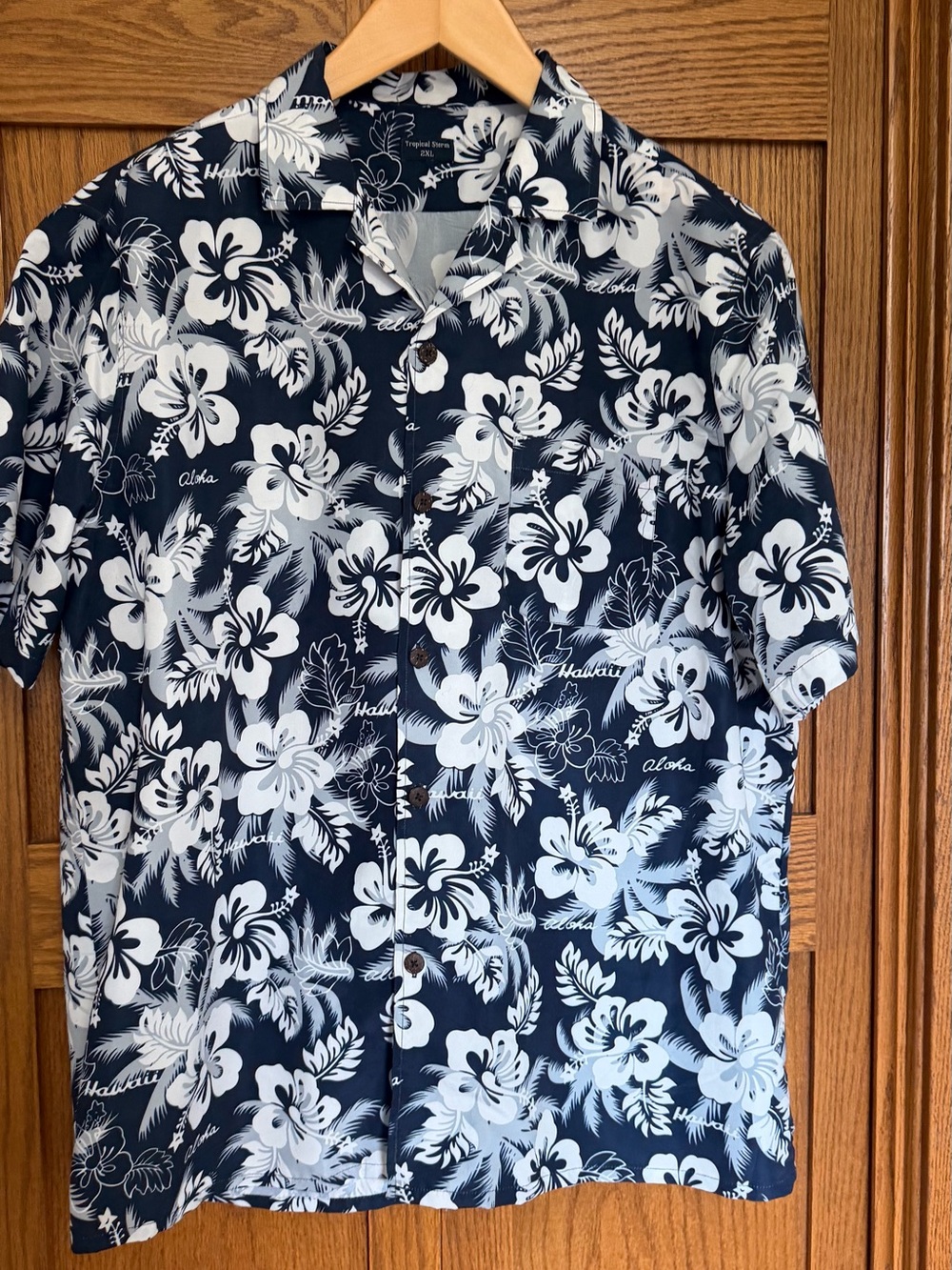 Amazon Navy Blue and White Floral Button-Down Casual Shirt